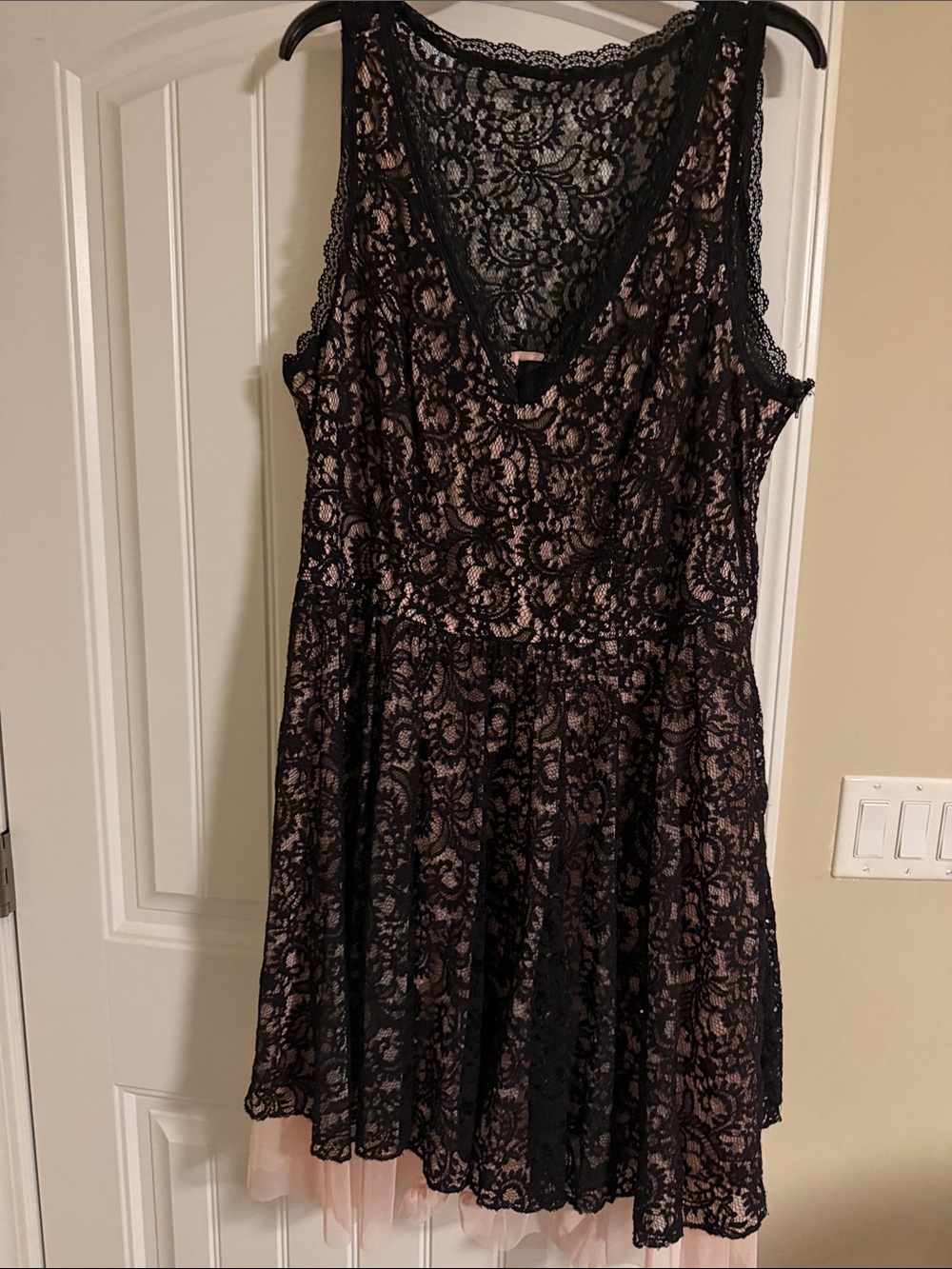 Trixxi Black Lace Overlay Pink Slip Mini Dress